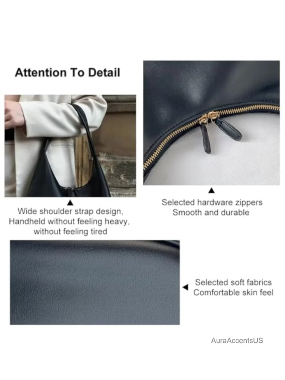 PU Leather Crescent Tote Bag Small Hobo Purse Slouchy Underarm Handbag